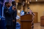 U.S. Air Force Airman Matthew Mendez, 35th Communication Squadron client systems technician, sings the national anthems prior to a Chief Master Sergeant Recognition Ceremony at Misawa Air Base, Japan, March 9, 2024.