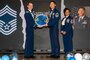 U.S. Air Force Senior Master Sgt. Samuel Alonzo, 35th Maintenance Group wing weapons manager, is given a recognition plaque during a Chief Master Sergeant Recognition Ceremony at Misawa Air Base, Japan, March 9, 2024.