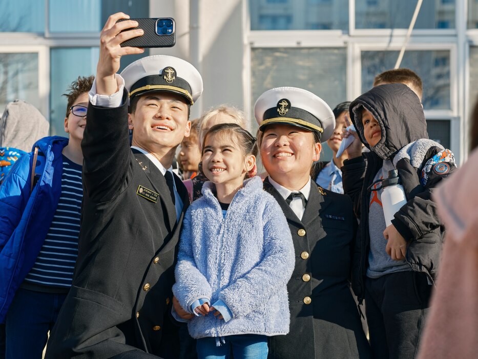 Members of the U.S. Navy Academy Glee Club welcomed Sullivans Elementary School students March 11, 2024 at Commander, Fleet Activities Yokosuka, Japan.
