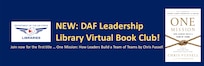 leadership library title with graphic of the first book cover and the DAF libraries emblem