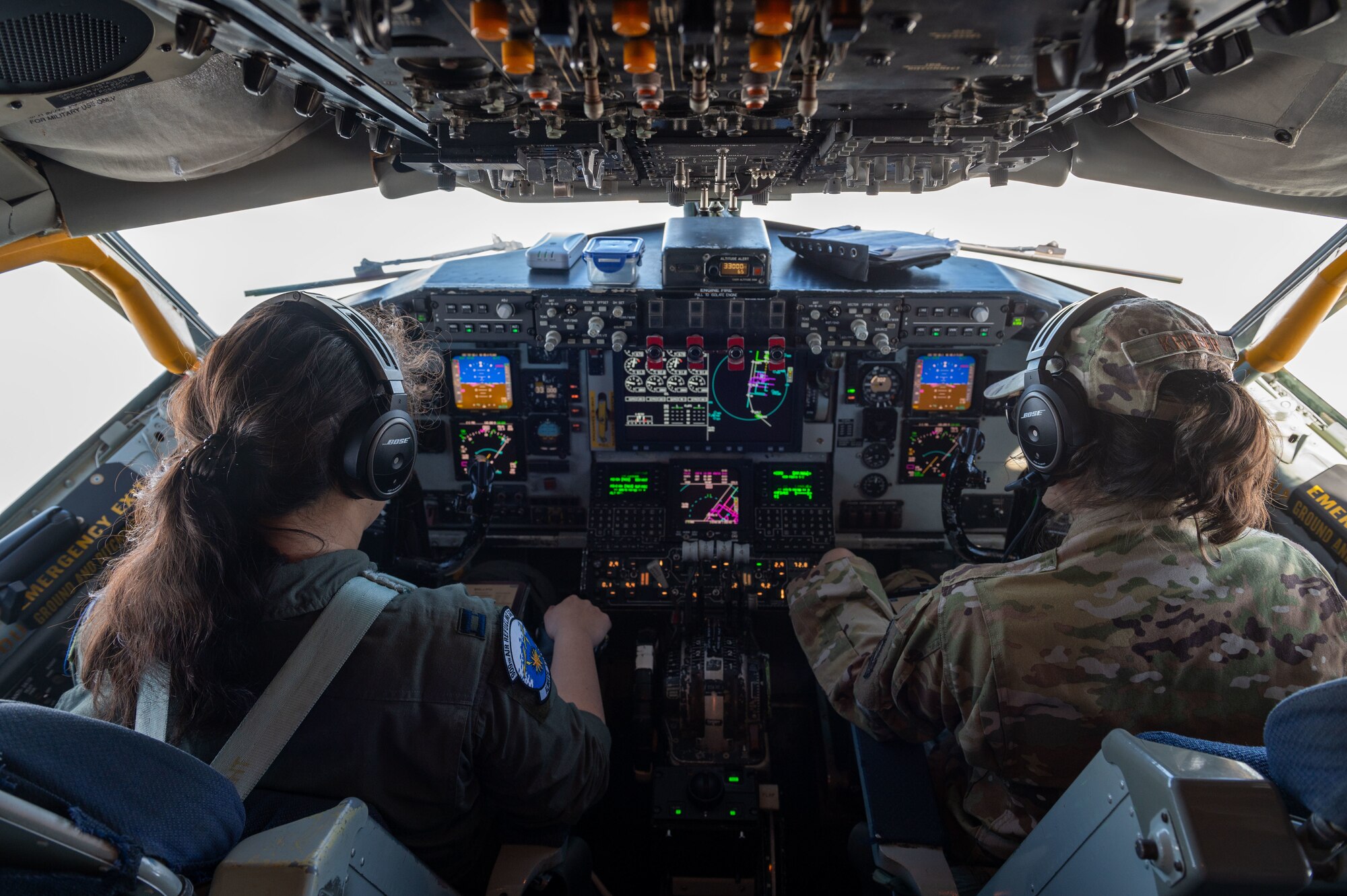 Female pilots fly a KC-135