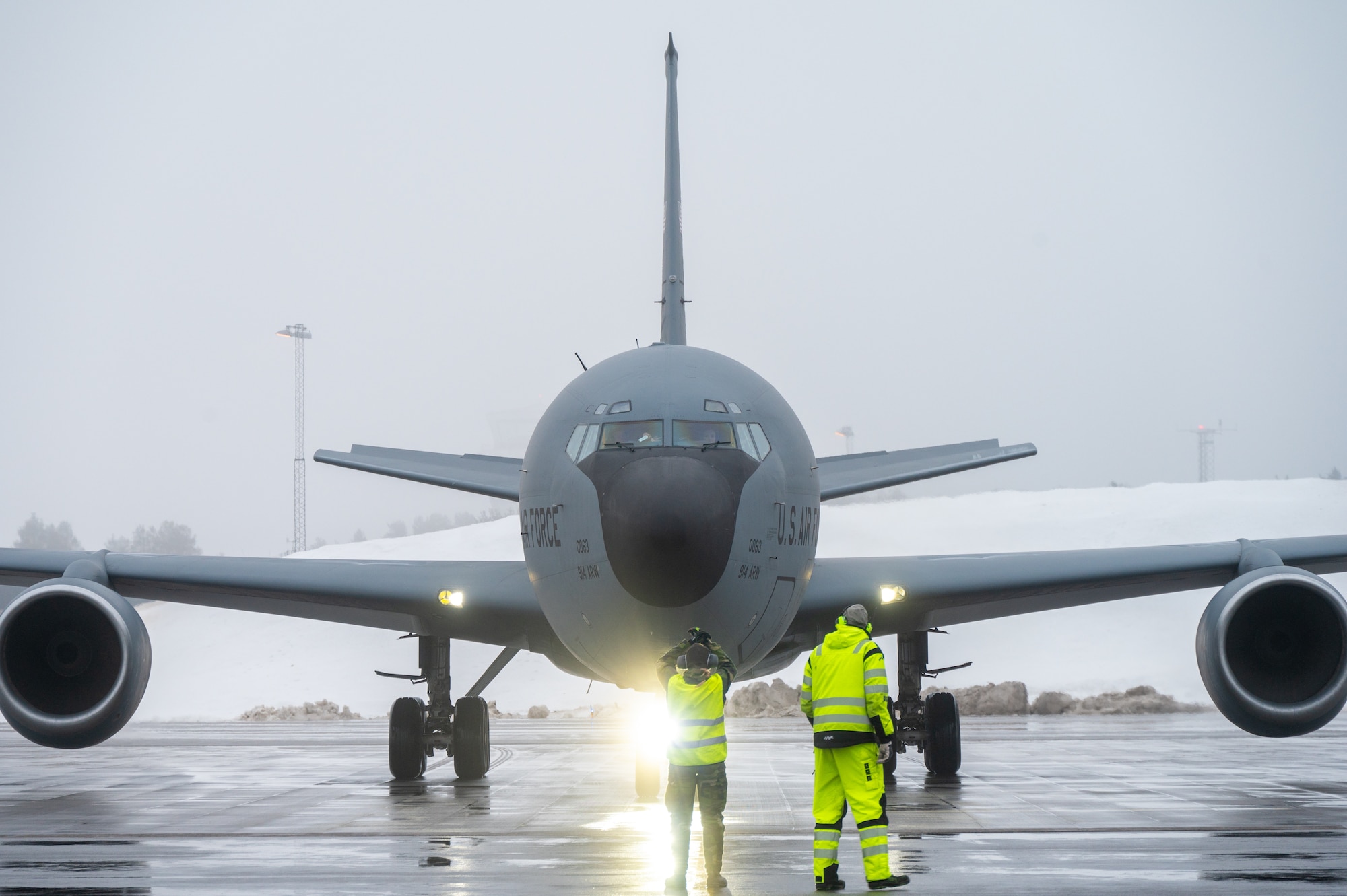 A U.S. Air Force KC-135 Stratotanker, from  the 914th Air Refueling Wing, taxis on a runway at Luleå-Kallax Air Base, Sweden, Mar. 2, 2024