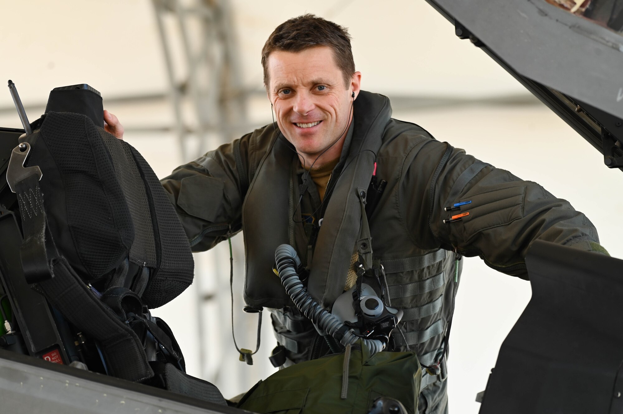 U.S. Air Force Lt. Col. Glenn Meleen, 58th Fighter Squadron pilot, poses for a photo at Eglin Air Force Base, Florida, Feb. 20, 2024.
