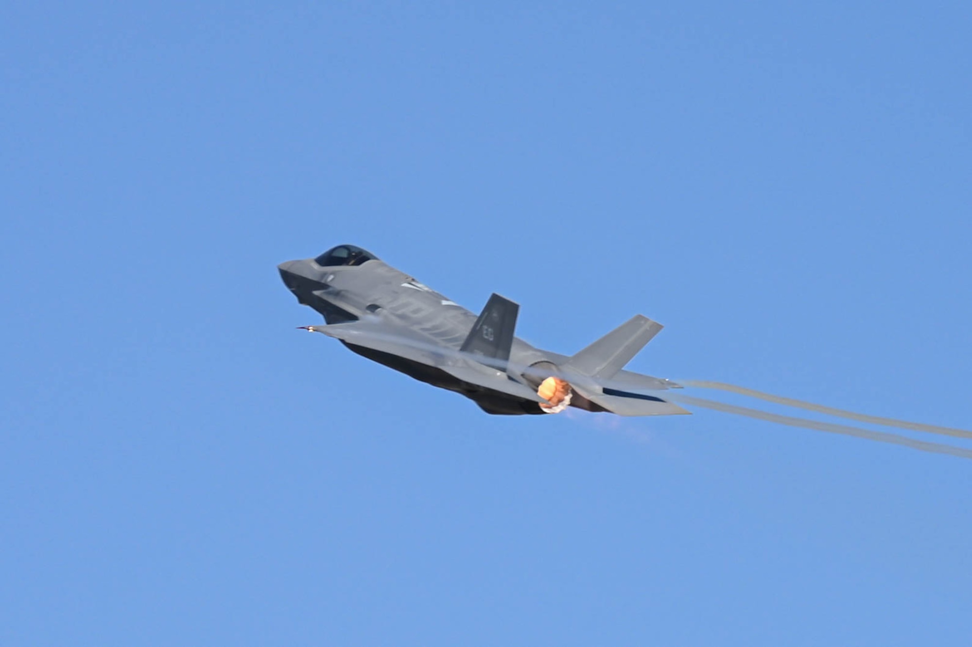 An F-35A Lightning II aircraft, assigned to the 58th Fighter Squadron, takes flight at Eglin Air Force Base, Feb. 20, 2024.