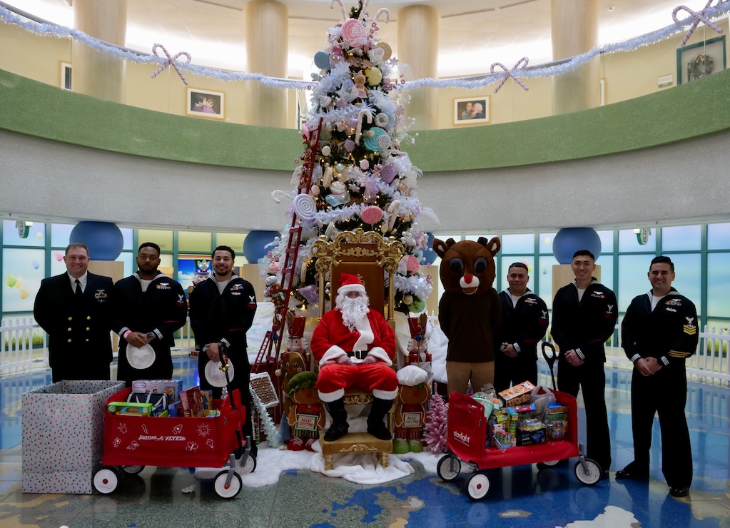 Boys and girls at Vally Childrens Hospital were treated to a toy drive with service members from the Strike Fighter Weapons School Pacific.