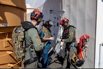 On March 6, 2024, the U.S. Coast Guard and U.S. Navy's Helicopter Sea Combat Squadron 25 (HSC-25) effectively evacuated a U.S. Coast Guard member from the USCGC Polar Star (WAGB 10), 100 nautical miles south of Guam, in a joint effort.  The incident began on March 5, when the Joint Rescue Sub-Center (JRSC) Guam received a communication from the Polar Star crew regarding a 43-year-old man aboard experiencing severe abdominal pain. Recognizing the need for urgent medical attention beyond the capabilities available on ship, watchstanders directed the cutter to reroute closer to Guam and initiate a medical evacuation. (U.S. Coast Guard photo by Petty Officer 2nd Class Ryan Graves)