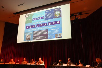 Joint Task Force-Red Hill (JTF-RH) Commander, U.S. Navy Vice Adm. John Wade, provides a defueling update to members of the Fuel Tank Advisory Committee at the Hawaii Convention Center, Honolulu, Hawaii, March 7, 2024.