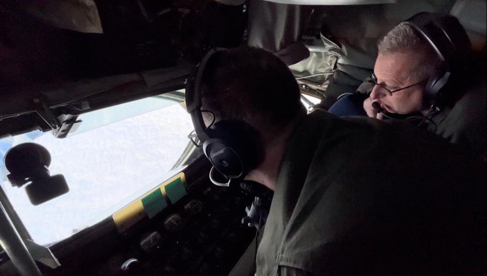 U.S. Air Force Tech. Sgt. Michael Randolph and Master Sgt. Moe Shivers, boom operators with the 914th Air Refueling Wing, refuel a Norwegian F-35 Lightning II from a KC-135 Stratotanker over the High North during Nordic Response 24, March 8, 2024