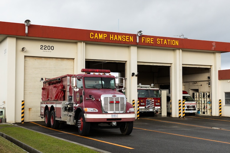 The Camp Hansen fire station is displayed on Camp Hansen, Okinawa, Japan, March 5, 2024. Born and raised in Kadena, Okinawa, Japan, Arakaki has been a firefighter for 30 years. Arakaki’s duties as a fire captain include ensuring the personal safety of his team, spearheading daily training, inspections, emergency preparation, supply management, and coordinating his team’s schedules. (U.S. Marine Corps photo by Lance Cpl. Brody Robertson)