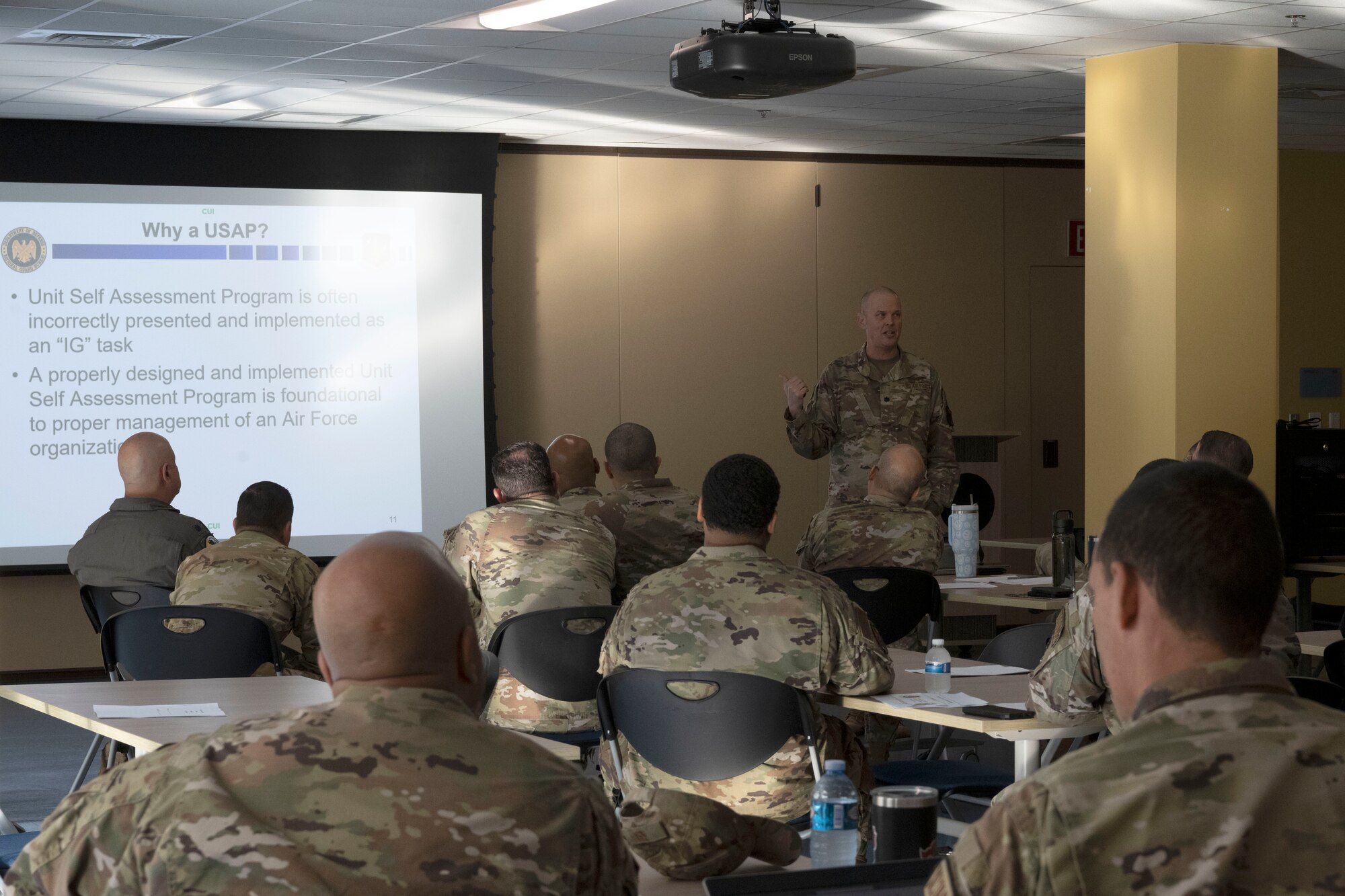U.S. Airmen attend the Unit Leadership Workshop at Muñiz Air National Guard Base, Carolina, Puerto Rico, Jan. 25, 2024. The one-day course, developed by the National Guard Bureau Inspector General's office seeked to address deficiencies identified in unit self-assessment programs and promoted continuous process improvement. (U.S. Air National Guard photo by Airman 1st Class Sharymel Montalvo Velez)