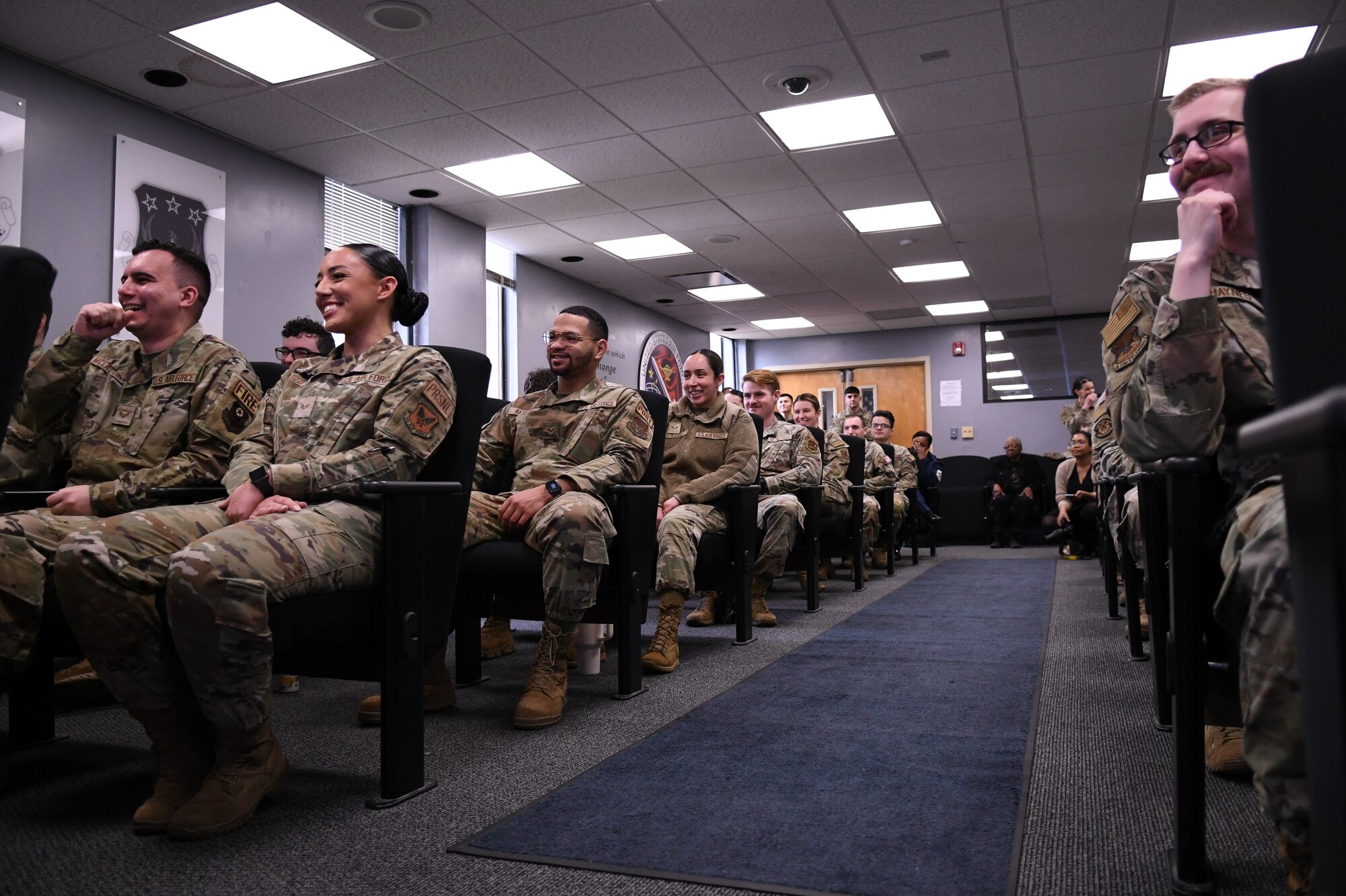 Students attend the Senior Enlisted Statesmen panel at the Donald L. Harlow Airman Leadership School at Joint Base Andrews, Md., March 7, 2024.