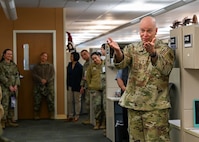 Maj. Gen. Thomas Harrell, 59th Medical Wing commander, discusses the importance of Great Power Competition with Airmen and civilians charged with the development of medical training curriculum at Joint Base San Antonio-Fort Sam Houston, Texas, March 1, 2024. Great Power Competition refers to the strategic rivalry between the world's major powers, involving competition in areas like military strength, economic influence, and technological advancement. Harrell emphasizes the necessity for all training initiatives to be agile and responsive, adapting in real-time to challenges encountered in the dynamic environment of Great Power Competition. (U.S. Air Force photo by Senior Airman Melody Bordeaux)