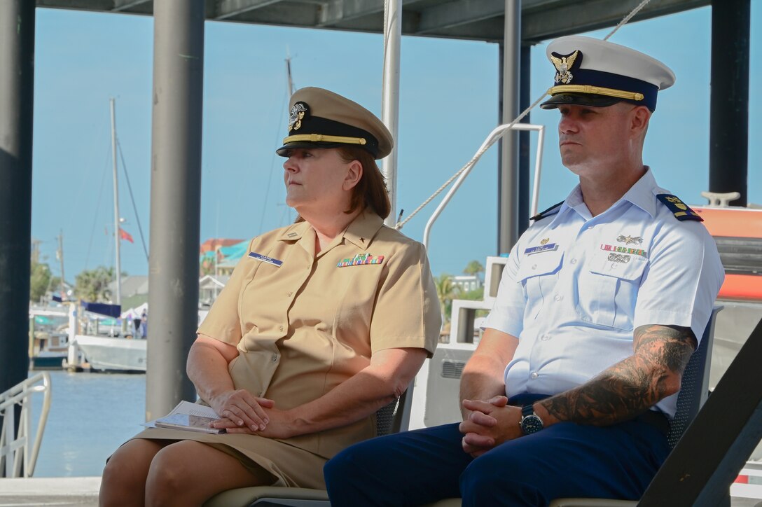 The Coast Guard held a ribbon-cutting ceremony marking the official opening of the new Coast Guard Station Fort Myers Beach facility, March 13, 2024, in Fort Myers. Station Fort Myers Beach and Coast Guard Cutter Crocodile crews will utilize the new three-story building. (U.S. Coast Guard photo by Petty Officer 3rd Class Santiago Gomez)