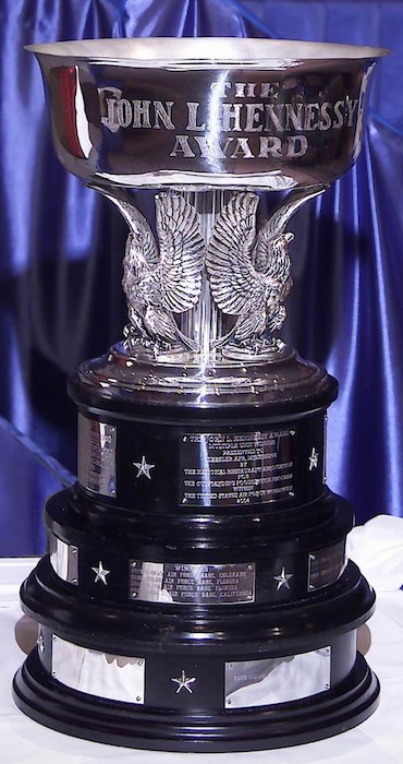 Silver trophy on a blue background