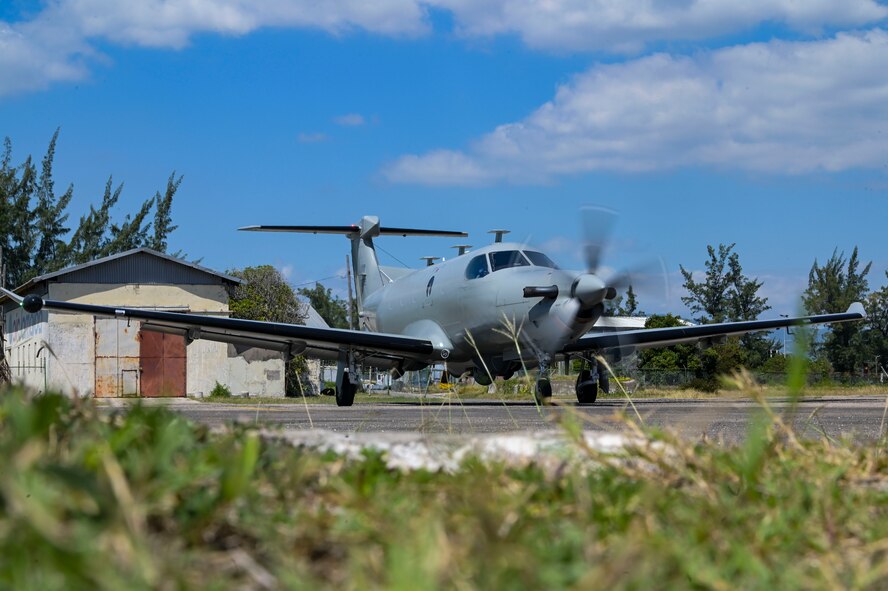 A U.S. Air Force U-28A Draco assigned to the 34th Special Operations Squadron prepares to take-off during exercise Tropical Dagger at Kingston, Jamaica, Feb. 22, 2024.