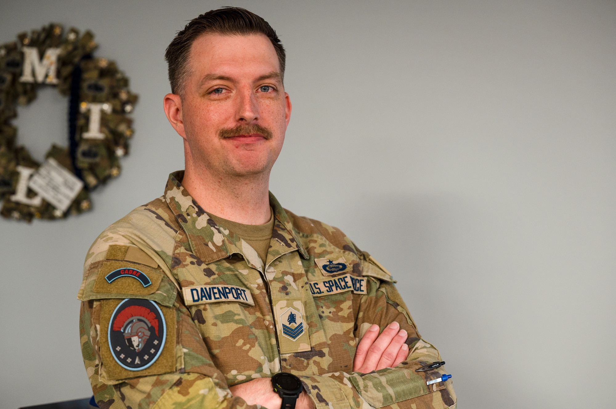 U.S. Space Force Sgt. Thomas Davenport, 533rd Training Squadron, Detachment 1 noncommissioned officer in-charge of Guardian Development, poses for a photo during Military Training Leader School at Keesler Air Force Base, Miss., Feb. 22, 2024. Davenport is the first Space Force Guardian to graduate from MTLS and be certified as an MTL. (U.S. Air Force photo by Senior Airman Trenten A. Walters)