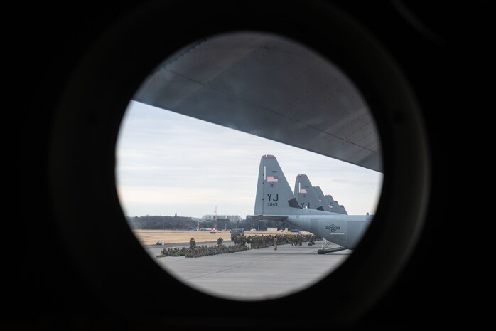 Paratroopers prepare to load onto a C-130J Super Hercules for static-line jump training during Airborne 24.