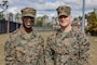 U.S. Marine Corps Master Gunnery Sgt. Eddie W. Dowdell III, left, outgoing sergeant major and Sgt. Maj. Casey S. Chandler, incoming sergeant major, both with 2nd Network Battalion, pose for a photo after a relief and appointment ceremony on Marine Corps Base Camp Lejeune, North Carolina, March 8, 2024. Dowdell relinquished his post as the senior enlisted advisor to Chandler. (U.S. Marine Corps photo by Lance Cpl. Alyssa J. Deputee)