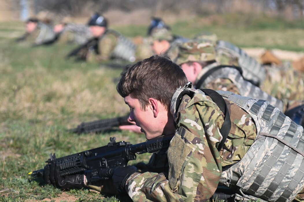 Cadets from Angelo State University’s Air Force ROTC participate in an annual field training exercise at Goodfellow Air Force Base, Texas, March 1, 2024. During the training exercise, the primary goal of the cadets was to enhance their decision-making skills under pressure. (U.S. Air Force photo by Airman James Salellas)