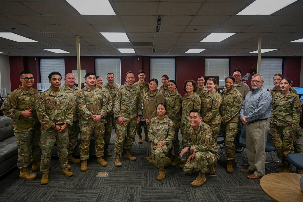 Col. Jason Delamater, Air Mobility Command director of manpower, personnel, and services, and Chief Master Sgt. Nina Murphy, AMC senior enlisted leader of manpower, personnel, and services, visits the home of Herk Nation at Little Rock Air Force Base, Arkansas, Mar. 4-5, 2024
