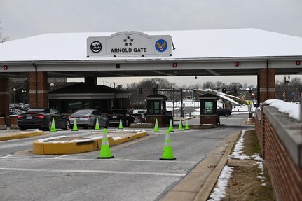 The Arnold Gate receives traffic at Joint Base Anacostia-Bolling, Washington, D.C., on Jan. 18, 2024.  The gate is gearing up to begin providing 24/7 continuous gate operations March 25, 2024, swapping main gate duties with JBAB’s South Gate.