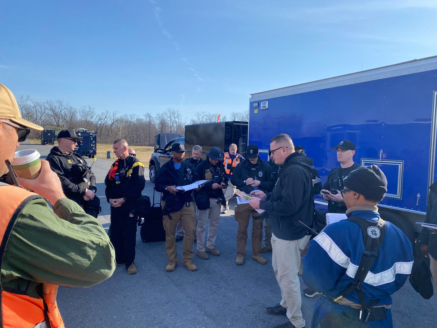 Members of the District of Columbia National Guard’s 33rd Weapons of Mass Destruction-Civil Support Team (WMD-CST) conduct a safety brief prior to an Army North (ARNORTH) Collective Lanes Training, Winchester, Va., Feb. 28-March 1, 2024.  The ARNORTH evaluation takes place every 18 months to ensure members are prepared to effectively respond to WMD incidents throughout the National Capital Region, the Continental United States, and its territories.