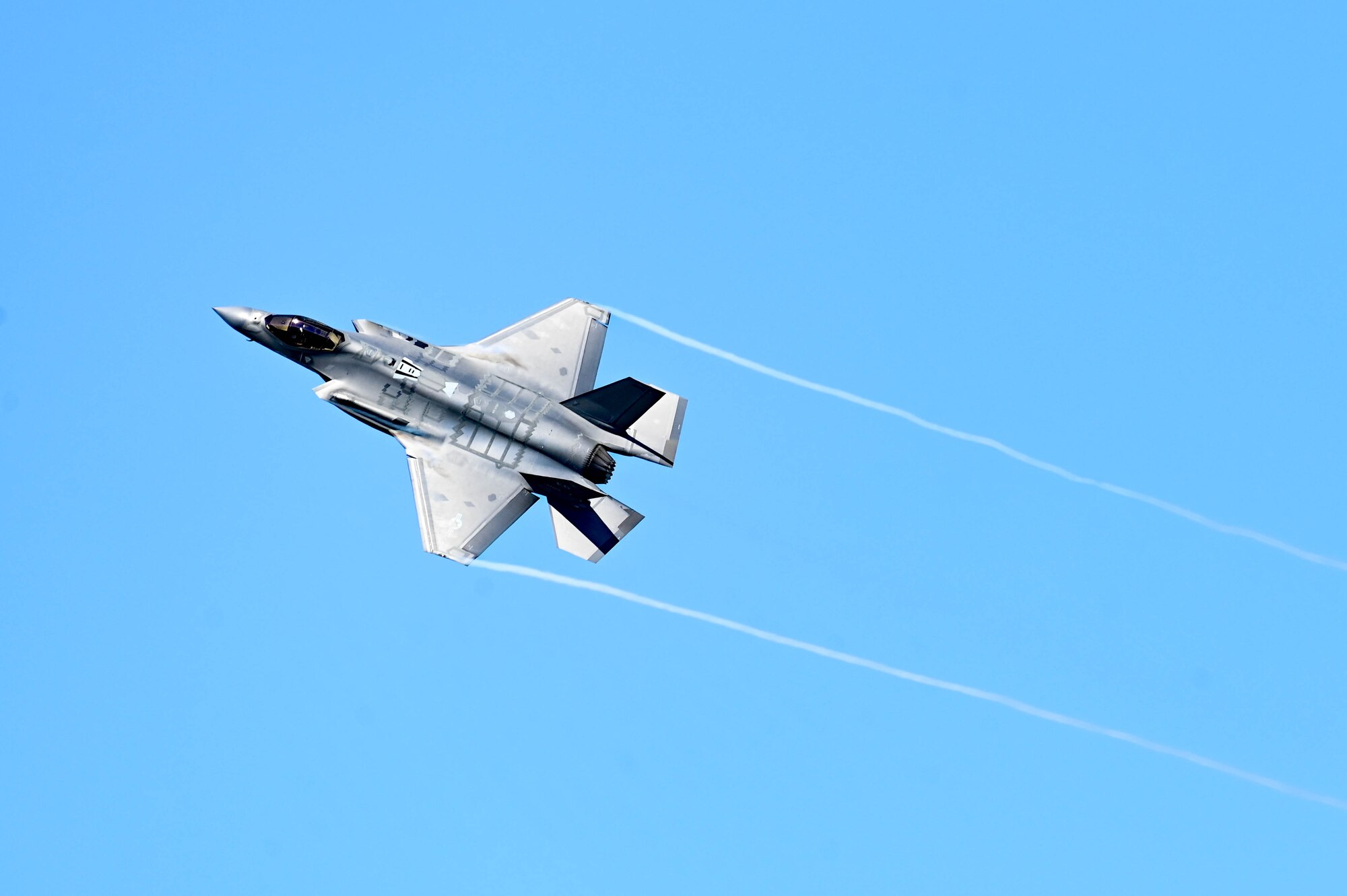A photo of an F-35 in flight.