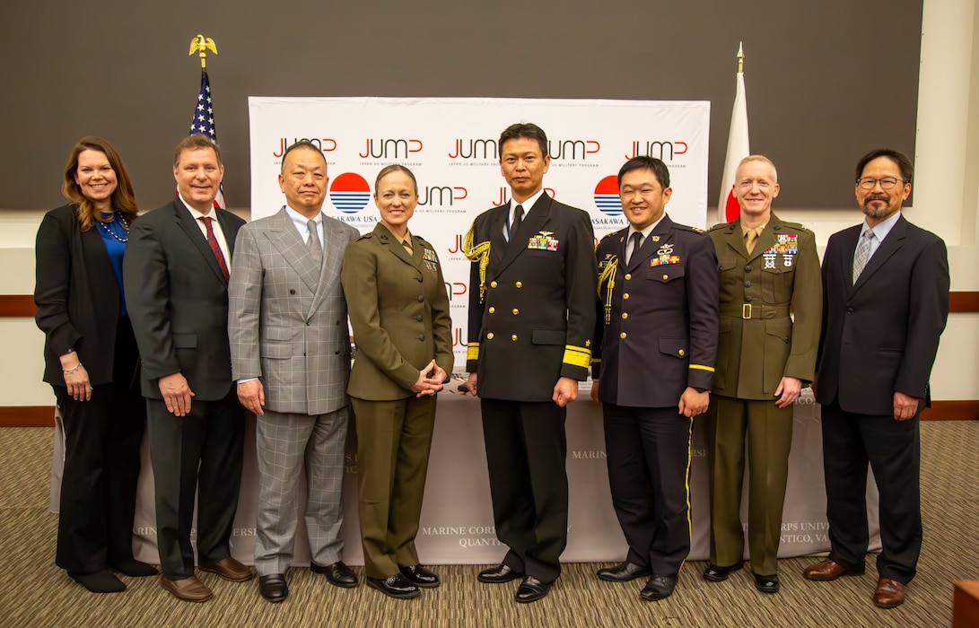 7 March 2024. Marine Corps University (MCU) hosted our friends and partners from the Japan US Military Program (JUMP), a subsidiary of the Sasakawa Peace Foundation USA. The event included opening remarks from both Brigadier General Hennigan, President, MCU, and Rear Admiral Takaaki Hayamizu from the Japan Maritime Self-Defense Force, serving as Japan’s Defense and Naval Attaché to the United States. The remarks were followed by a robust dialogue between MCU students and panel members from Japan’s Self-Defense Force, the US Department of State, and the Sasakawa Peace Foundation. Discussions centered on the evolution of the Japan-US security relationship, Japan’s strategic direction for defense, and regional threats. (Photo by Thanh Truong) Disclaimer: The appearance of any non-Federal entity’s material shall not suggest DoD, U.S. Marine Corps, or MCU endorsement, either expressed or implied, thereof.