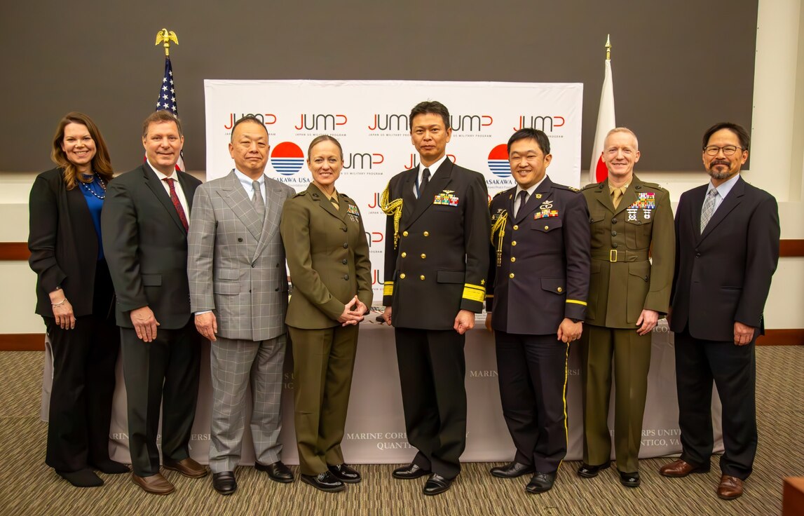 On 7 March 2024, Marine Corps University (MCU) hosted our friends and partners from the Japan US Military Program (JUMP), a subsidiary of the Sasakawa Peace Foundation USA. The event included opening remarks from both Brigadier General Hennigan, President, MCU, and Rear Admiral Takaaki Hayamizu from the Japan Maritime Self-Defense Force, serving as Japan’s Defense and Naval Attaché to the United States. The remarks were followed by a robust dialogue between MCU students and panel members from Japan’s Self-Defense Force, the US Department of State, and the Sasakawa Peace Foundation. Discussions centered on the evolution of the Japan-US security relationship, Japan’s strategic direction for defense, and regional threats. (Photo by Thanh Truong) Disclaimer: The appearance of any non-Federal entity’s material shall not suggest DoD, U.S. Marine Corps, or MCU endorsement, either expressed or implied, thereof.