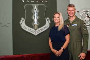 U.S. Air Force Col. David Skalicky, 33rd Fighter Wing commander and his wife Kristene Skalicky, pose for a photo, July 18, 2023, at Eglin Air Force Base, Florida.