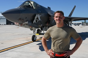 U.S. Air Force Airman 1st Class Timothy Haynes, a crew chief with the 60th Aircraft Maintenance Unit, 33rd Fighter Wing, is responsible for maintaining an F-35A Lightning II. Haynes’ duties ensure that the aircraft is in working order and that the pilot is safe.