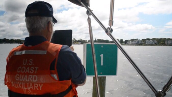 The Aid Verifier Assistant app, developed by the Coast Guard Auxiliary in collaboration with the Research and Development Center, automates the process of confirming that private aids to navigation are in the correct location or need to be repositioned. U.S. Coast Guard photo.