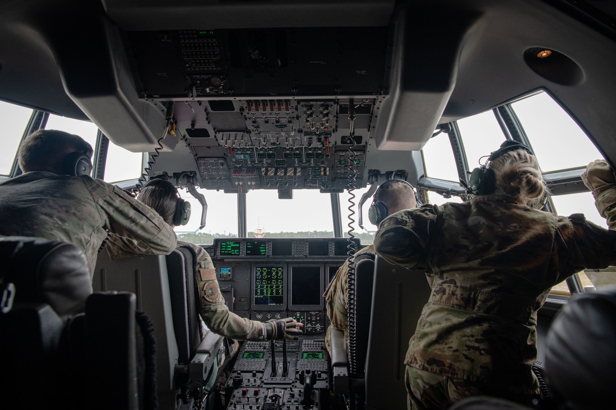 U.S. Air Force 16th Special Operations Squadron Airmen check the flightline before take off for the JOCKEY-14 remembrance ceremony at Hurlburt Field, Florida, March 14, 2024. JOCKEY-14 was the tactical callsign for the crew of an AC-130H Spectre gunship, assigned to the 16 SOS, which crashed off the coast of Malindi, Kenya, on March 14, 1994. (U.S. Air Force photo by Staff Sgt. Vernon R. Walter III)