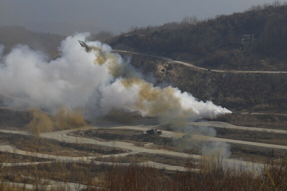 A U.S. Army Assault Breaching Vehicle with the 55th Combat Engineer Company, 11th Engineer Battalion, 2nd Infantry Division Sustainment Brigade fires an M58 Mine Clearing Line Charge in coordination with elements of the ROK army during Freedom Shield 2024. In support of the Armistice Agreement, Freedom Shield 24 underscores the enduring military partnership between the ROK and the U.S. It reinforces the role of the Alliance as the linchpin for regional peace and security, reaffirming the unwavering commitment of the United States to defend the Republic of Korea. (U.S. Army photo by Kim, Ji Hun)