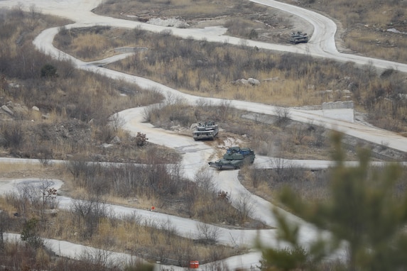 A U.S. Army Assault Breaching Vehicle from the 55th Combat Engineer Company, 11th Engineer Battalion, 2nd Infantry Division Sustainment Brigade, executes an obstacle breaching operation in coordination with the ROK Army during Freedom Shield, South Korea, March 14, 2024. In support of the Armistice Agreement, Freedom Shield 24 underscores the enduring military partnership between the ROK and the U.S. It reinforces the role of the Alliance as the linchpin for regional peace and security, reaffirming the unwavering commitment of the United States to defend the Republic of Korea. (U.S. Army photo by Kim, Ji Hun)