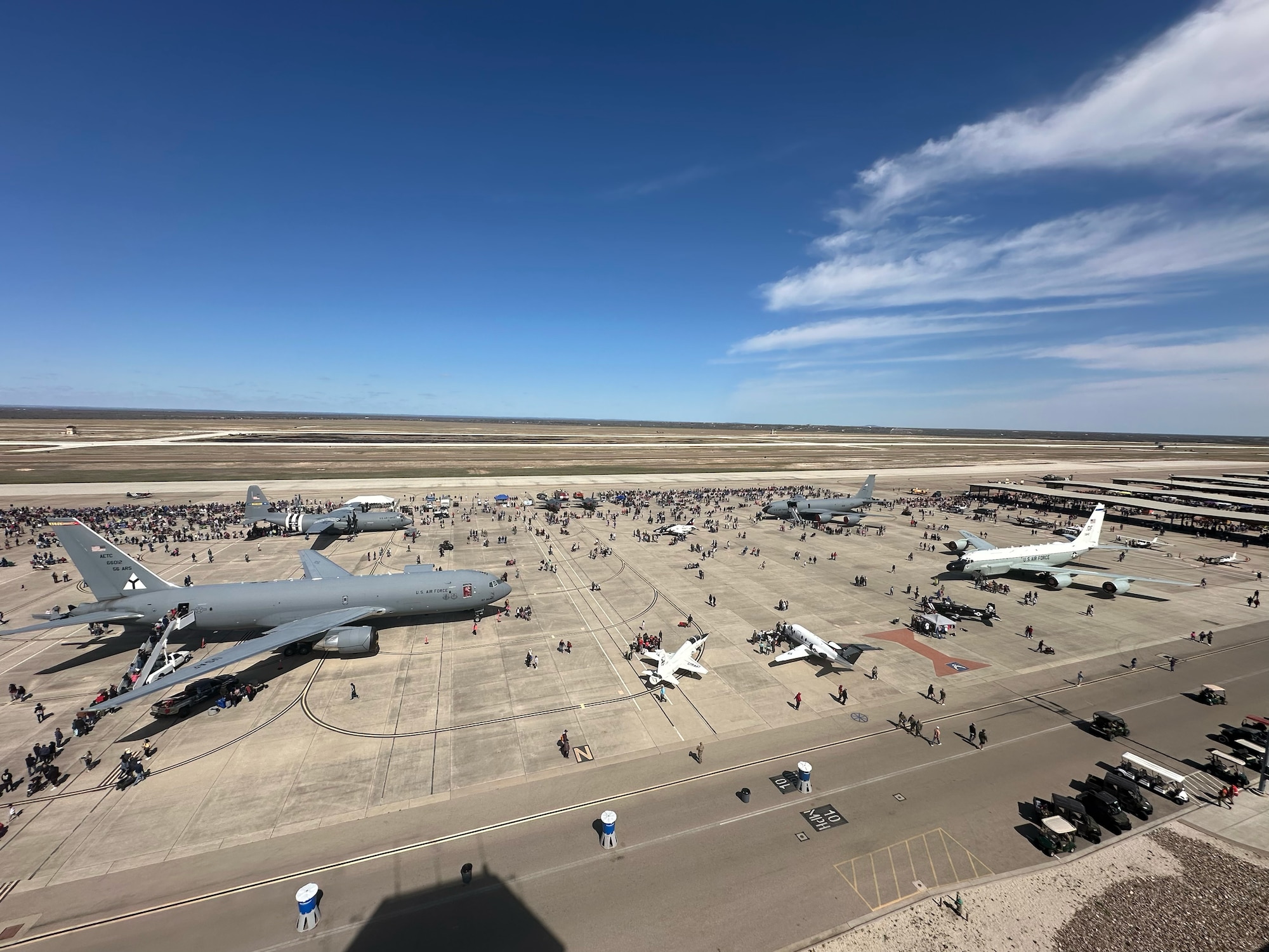 View from the Control Tower during the Fiesta of Flight 2024 at Laughlin Air Force Base, Texas, March 9, 2024. The Fiesta of Flight 2024 open house, airshow, and Science, Technology, Engineering, Arts and Mathematics expo drew roughly 16,000 spectators to witness the one day show. (U.S. Air Force photo by Capt. Christine Del Aguila)
