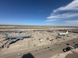 View from the Control Tower during the Fiesta of Flight 2024 at Laughlin Air Force Base, Texas, March 9, 2024. The Fiesta of Flight 2024 open house, airshow, and Science, Technology, Engineering, Arts and Mathematics expo drew roughly 16,000 spectators to witness the one day show. (U.S. Air Force photo by Capt. Christine Del Aguila)