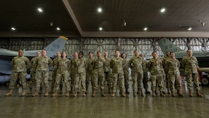 Airmen assigned to the 35th Maintenance Group pose for a photo for Women’s History Month at Misawa Air Base, Japan, March 7, 2024.
