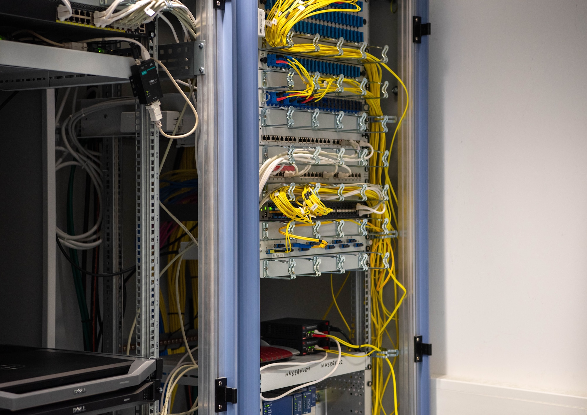 52nd Civil Engineer Squadron operates a rack of servers at Spangdahlem Air Base, Germany, Feb. 22, 202