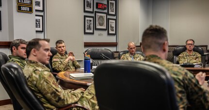 Representing planners engage in discussions during the Joint Synchronization Symposium (JSS) at Fort Sam Houston, Feb. 29, 2024.