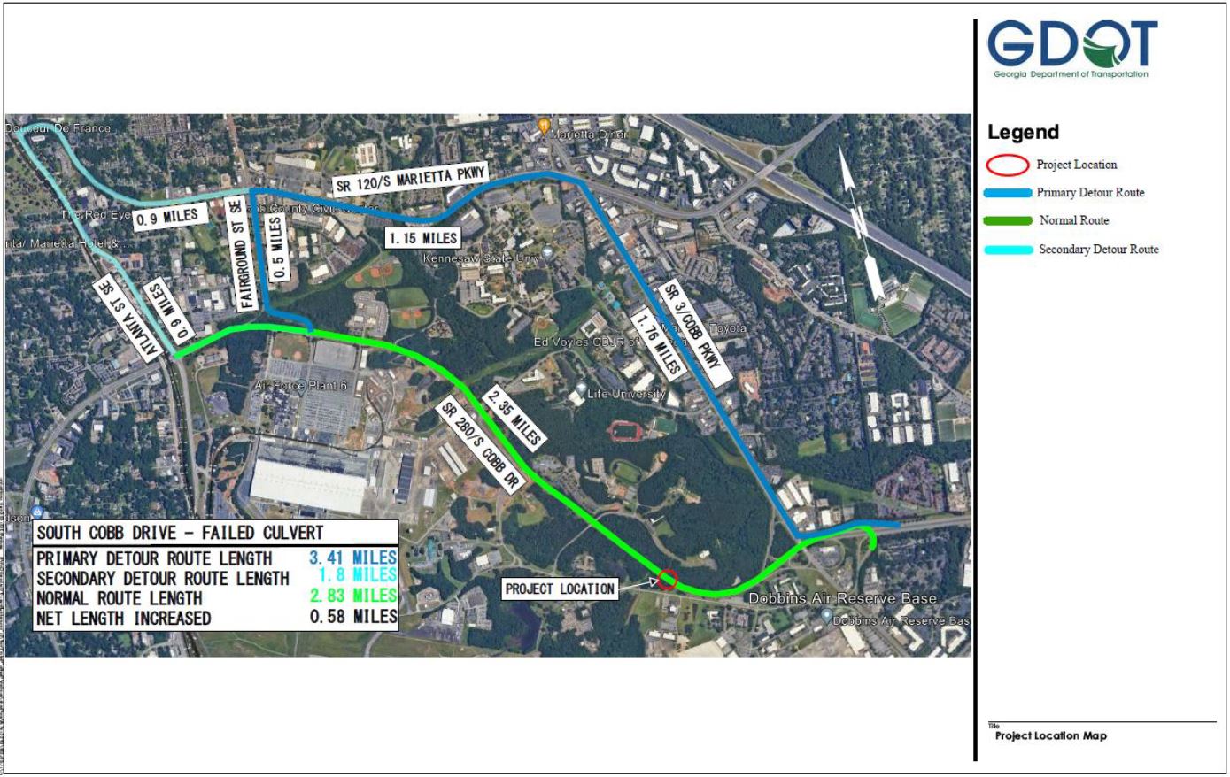SR 280 detour routes affecting Dobbins ARB and Lockheed Martin