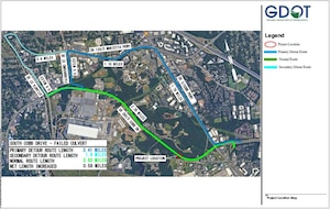 a map showing traffic detour routes