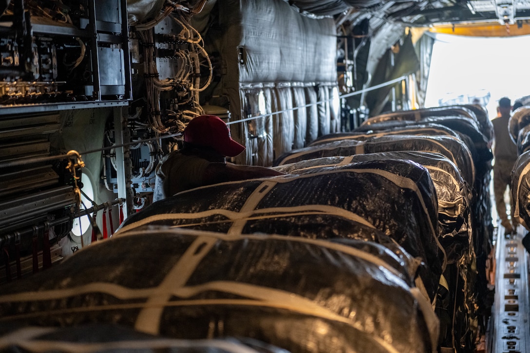 TAMPA, Fla. – U.S. Central Command conducted the eleventh air drop of humanitarian assistance into Northern Gaza on March 15, 2024, at 12:12 p.m. (Gaza time) to provide essential relief to civilians affected by the ongoing conflict. 
The joint operation included two C-130s and one C-17 Globemaster III U.S. Air Force aircraft, and U.S. Army Soldiers specialized in aerial delivery of U.S humanitarian assistance supplies. 
U.S. C-17 and C-130s dropped over 35,700 U.S. meals ready to eat and 31,800 bottles of water into Northern Gaza, an area of great need, allowing for civilian access to the critical aid. 
The DoD humanitarian airdrops contribute to ongoing U.S. and partner-nation government efforts to alleviate human suffering. These airdrops are part of a sustained effort, and we continue to plan follow-on aerial deliveries.