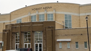 The competition area of the For Inspiration and Recognition of Science and Technology, or FIRST, Tech Challenge Ohio State Championship March 9, 2024, at Hobart Arena in Troy, Ohio. Senior Air Force Research Laboratory leaders joined middle and high school students as they competed in the FIRST event, learning science, technology, engineering and mathematics, or STEM, and developing strategies for competition and collaboration with other teams. (U.S. Air Force photo / Jeremy Dunn)