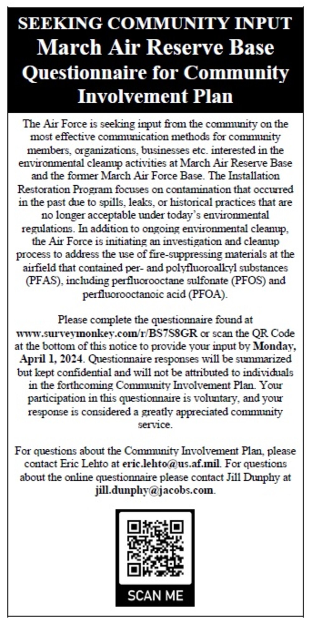 Questionnaire for Community Involvement Plan