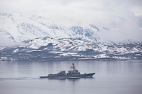 Narvik, Norway (March 15, 2024) USS Paul Ignatius (DDG 117) arrived in Narvik, Norway, March 15, 2024, following its participation in the largest NATO exercise since World War II, Steadfast Defender. The Arleigh Burke-class guided-missile destroyer played a key role in the exercise, which focused on enhancing interoperability and readiness across 32 NATO Allies and partner nations. (Courtesy photo)