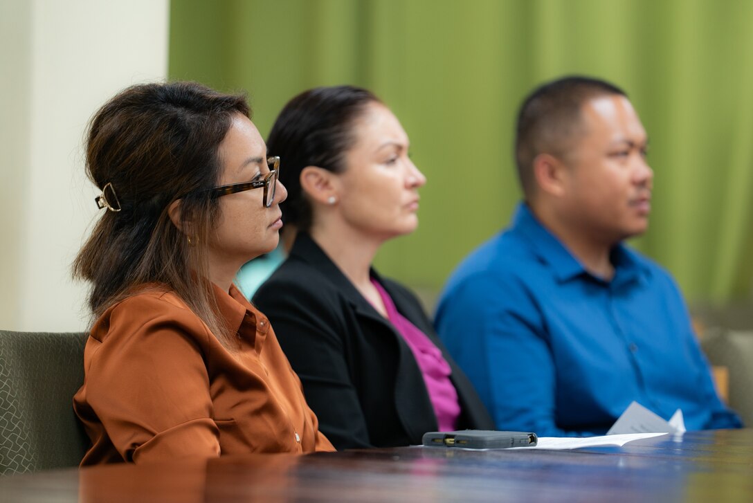Members of the Lesser Antilles Medical Assistance Team listen to remarks at the Financial Complex, Kingstown, during the LAMAT closing ceremony in St. Vincent and the Grenadines, March 12, 2024.  The LAMAT medical team is representative of the United States’ commitment to its partners through medical assistance and mutual exchange of knowledge. (U.S. Air Force photo by Capt. Danny Rangel)