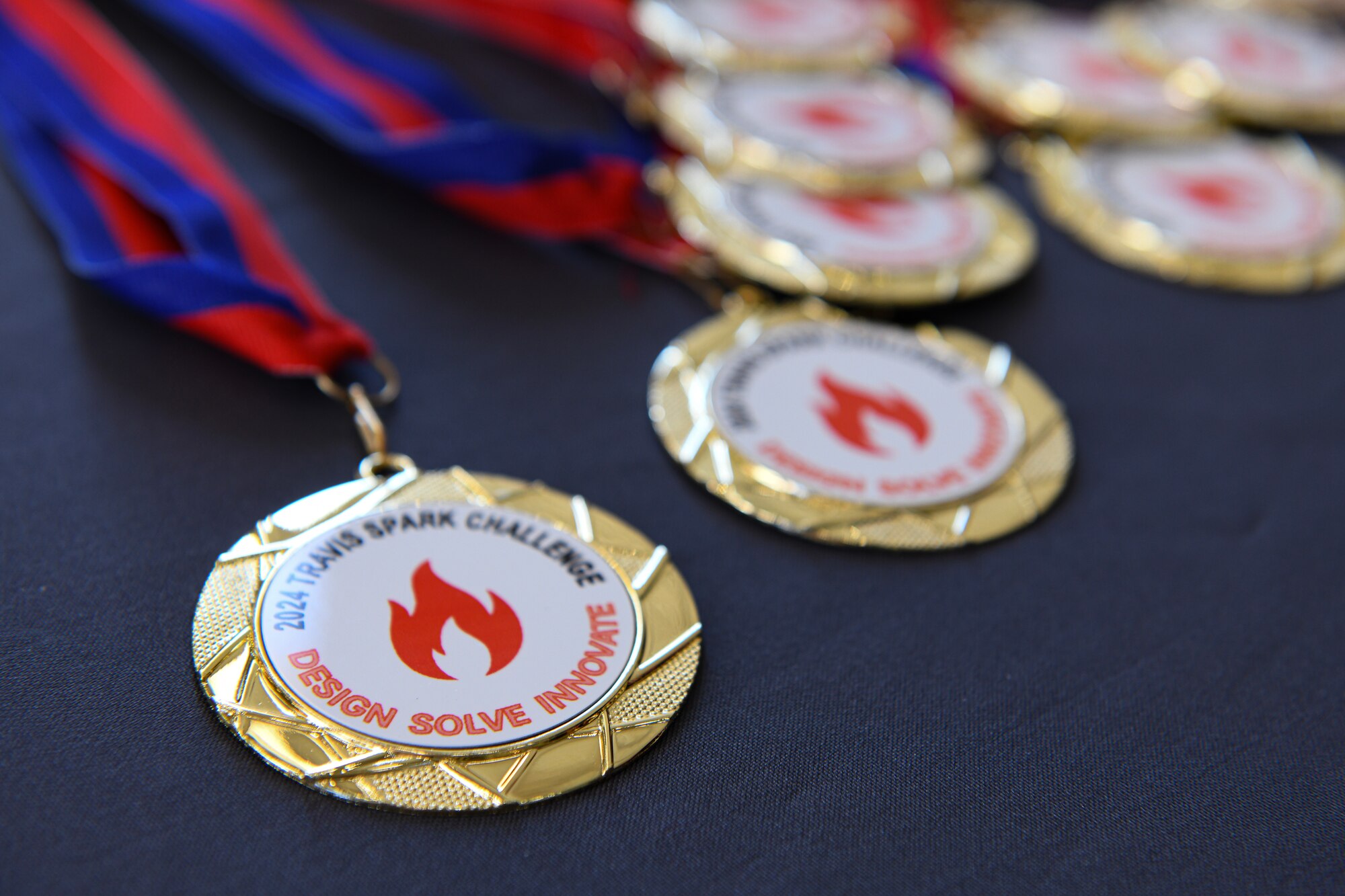 Medals are displayed at an event