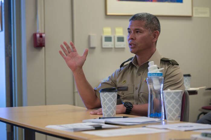 Joint Task Force Red-Hill (JTF-RH) Strategic Engagement Director, U.S. Army Brig. Gen. Lance Okamura, speaks with committee members during the Hawaii State Emergency Response Commission meeting, Pearl City, Hawaii, March 15, 2024.