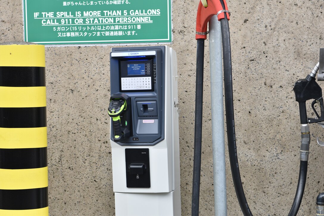 A photo of the new payment system installed at the fuels center.
